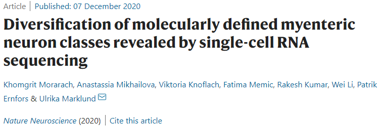 nature子刊:单细胞rna测序描绘肠神经元的多样化